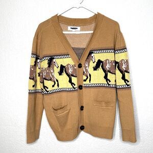 PacSun Horse Cardigan Sweater Size S Small Tan Grandpa Preppy Equestrian